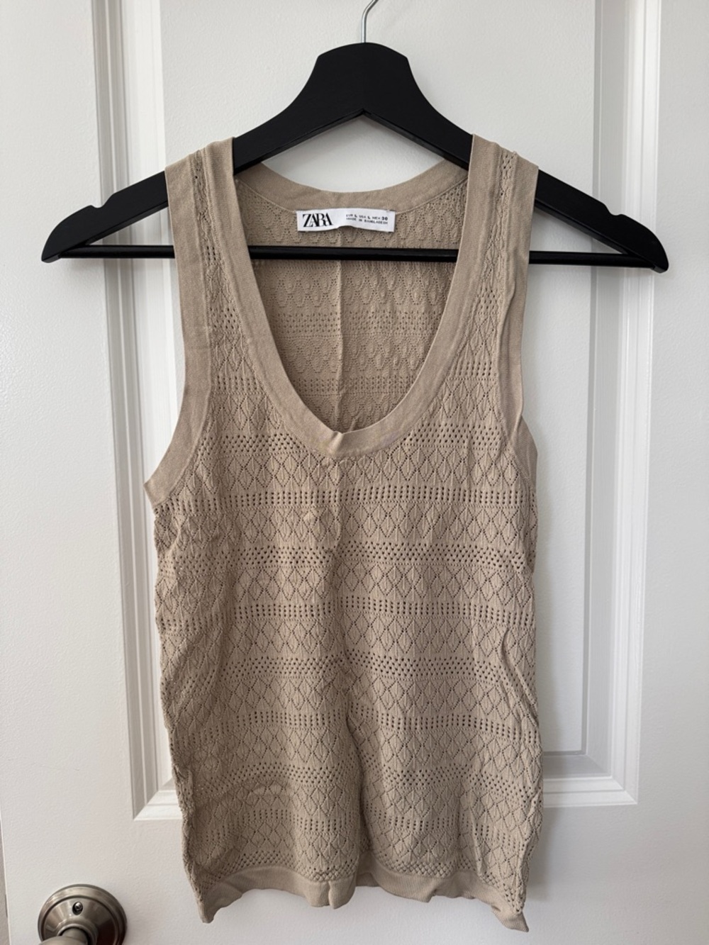ZARA Taupe Openwork Knit Scoop Tank